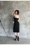 Women's Black Rope Strap Slit Detailed Midi Length Diving Dress - 4
