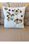 Punch Embroidered Throw Pillow Cover Bohemian Style Linen Fabric - 3