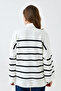 Women's Low Long Sleeve Stripe Patterned Stand Collar Oversize Fit Striped Ecru Knitwear Sweater 6100 - 3