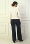 Women's Elastic Waist Side Pocket Striped Wide Leg Steel Trousers - 4