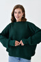 Women's Off Shoulder Long Sleeve Crew Neck Oversize Fit Emerald Green Knitwear Sweater 1400 - 5