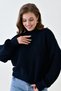 Women's Off Shoulder Long Sleeve Crew Neck Oversize Fit Navy Blue Knitwear Sweater 1400 - 7