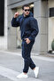 Men's Raised Comfortable Fit Elastic Leg Kangaroo Pocket Tracksuit Set - Casual