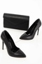 Women's Thin High Heels Stiletto and Bag Set Black Skin