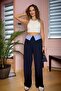 Striped Popline Detailed Fabric Pants