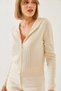 Women's Ecru Hooded Zippered Long Sleeve Knitwear Cardigan 20246857 - 3