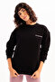 Crew Neck Embroidered Black Women's Sweatshirt with Fleece Inside - Rigil - 7