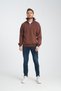 Brown Unisex Oversize Cotton with Fleece Wool with Standing Collar Half Zipper Sweat