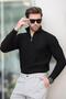 Black Polo Collar Zipper Detailed Long Sleeve Men's Sweater 7282 - 2