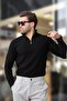 Black Polo Collar Zipper Detailed Long Sleeve Men's Sweater 7282 - 3