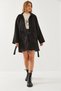 Women's Black Striped Lining Detail Belted Suede Trench Coat 2601 60351118 - 6