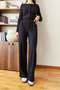 Women's Black Buttoned Crop Ribbed Top and Bottom Set 60351128 - 2