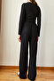 Women's Black Buttoned Crop Ribbed Top and Bottom Set 60351128 - 6