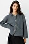 Shirt Collar Buttoned Anthracite Cardigan