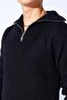 Men's Black Oversize Sweater with Half Zipper, Knitted Pattern, Soft Texture 9913 Black - 4