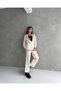 Women's Shawl Collar Buttoned Ribbed Detailed Cardigan and Wide-Legged Trousers Knitwear Top-Bottom Set Ecru - 2