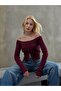 Boat Neck Button Detailed Ribbed Long Sleeve Blouse