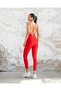 Women's Red Backless Cross-Strap Slim Fit Gathering Yoga Pilates Leggings Sports Jumpsuit - 3