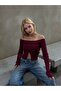 Boat Neck Button Detailed Ribbed Long Sleeve Blouse - 3