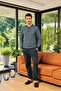 Aydoğan Men's Wide-Fit Long-Sleeved Two-Thread Cotton Pajamas Set Square Pattern Navy Blue