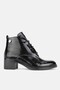 Women's Black Patent Genuine Leather Size 36-41 Short-Heeled Lace-Up Boots & Booties