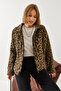 Women's Black Camel Leopard Patterned Coat 38143 60351154 - 8