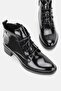 Women's Black Patent Genuine Leather Size 36-41 Short-Heeled Lace-Up Boots & Booties - 2