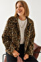 Women's Black Camel Leopard Patterned Coat 38143 60351154 - 7