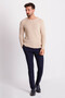 Knitted Patterned Slim Fit Wide Collar Long Sleeve Lase Men's Knitwear Sweater Beige - 11155.18Y
