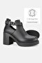 Women's Black Genuine Natural Leather 36-41 Number Thick Heeled Strap Boots & Booties - 3