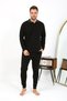Moda Çizgi Men's Polo Collar Long Sleeve Combed Cotton Pajama Set Black 6864 - 6
