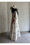 Women's White Floral Patterned Long Scallop Dress - 5