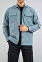 Men's Shirt Petrol Blue Parachute Fabric Relaxed Fit Seasonal Snap Closure Flap Side Pocket Coat