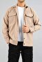 Men's Shirt Beige Parachute Fabric Relaxed Fit Seasonal Snap Closure Flap Side Pocket Coat