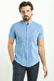 Gray Slim Fit Judge Collar Short Sleeve Linen Men's Shirt Cobalt Blue - 37749.23Y - 3