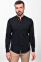 Patterned Slim Fit Judge Collar Long Sleeve Linen Men's Shirt Black - 37780.23Y - 3