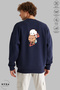 Unisex Long Sleeve Bubu Dudu Scooter Printed Crew Neck Hoodless Ribbed Oversize Sweatshirt - 3
