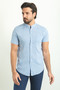 Gray Slim Fit Judge Collar Short Sleeve Linen Men's Shirt Blue - 37749.23Y - 3