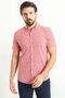 Checked Slim Fit Short Sleeve Linen Men's Shirt Claret Red - 37766.23Y - 4