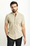 Patterned Slim Fit Judge Collar Short Sleeve Cotton Men's Shirt Stone - 37748.23Y