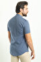 Gray Slim Fit Judge Collar Short Sleeve Linen Men's Shirt Dark Navy - 37749.23Y - 4