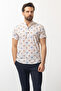 Patterned Half Placket Slim Fit Short Sleeve Court Collar Men's Shirt White-Brown - 37578.22Y