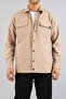 Men's Shirt Beige Parachute Fabric Relaxed Fit Seasonal Snap Closure Flap Side Pocket Coat - 6