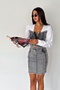 Anthracite Denim Skirt Denim Crop Shirt Bottom Top Double Set - 3