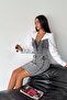 Anthracite Denim Skirt Denim Crop Shirt Bottom Top Double Set - 6
