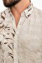 Leaf Patterned Slim Fit Long Sleeve Seersucker Men's Shirt Beige - 37886.24Y - 2
