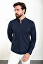 Straight Slim Fit Judge Collar Long Sleeve Men's Shirt Navy Blue - 37901.24Y - 3