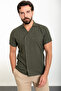 Straight Slim Fit Apache Collar Double Breasted 100% Linen Shirt Khaki - 37872.24Y