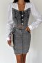 Anthracite Denim Skirt Denim Crop Shirt Bottom Top Double Set