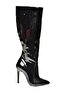 N 372530108   Black Patent Leather Thin Heeled Pointed Toe Women's Boots - 5